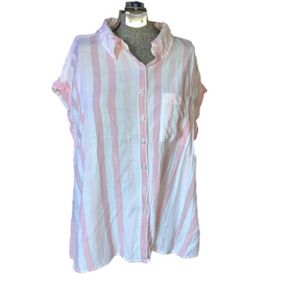 Style & Co. Pink and white striped sleeveless blouse size large